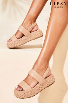 Lipsy Nude Pink Regular Fit Double Strap Chunky Faux Leather Flatform Footbed Sandal (Q74921) | ￥7,520