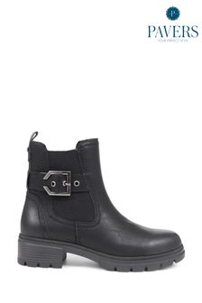 Jones Bootmaker Relife by Pavers Chunky Buckle Detail Black Ankle Boots