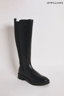 Jd Williams široki usnjeni visoki škornji z elastičnim detajlom (Q74979) | €97