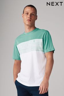 灰綠色 - 標準剪裁 - 拼色T恤 (Q75073) | NT$570
