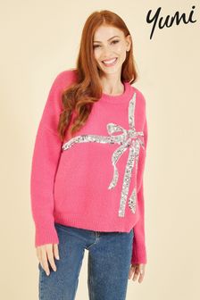 Yumi Pink Sequin Bow Knitted Jumper (Q75090) | €71