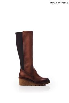 棕色 - Moda In Pelle 棕色 Harpette 皺褶楔形側拉鍊長靴 (Q75214) | NT$10,260