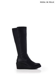 Črna - Moda In Pelle škornji iz krepa s polno peto in stransko zadrgo  Harpette (Q75233) | €251