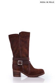 Moda in Pelle Brown Brinley Buckle Wrap Mid Calf Boots With Piping Detail (Q75256) | €119
