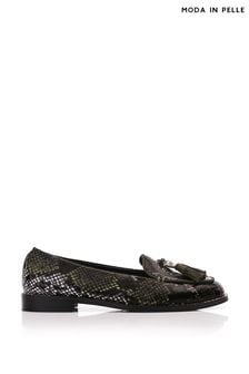 Moda in Pelle Emmarose Leopard Print Head Tassel Trim Black Loafers (Q75266) | 68 €