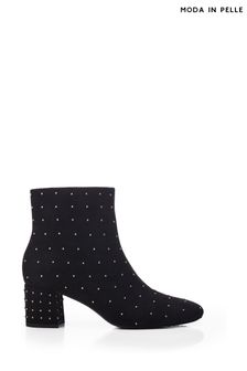 Moda in Pelle Kravitz All-Over Pin Stud Low Block Ankle Black Boots (Q75318) | $159