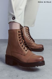 Moda in Pelle Aristea Chunky Cleated Lace up Brown Ankle Boots (Q75395) | €181