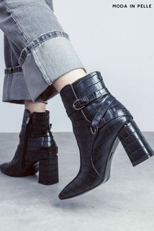 Moda in Pelle Kamina Flare Block Heel Sq Toe Wrap Buckle Trim Ankle Boots (Q75447) | €80