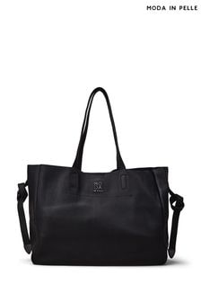 Črna - Moda In Pelle velika usnjena velika tote torba z interno torbico Indiana (Q75466) | €158