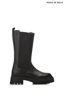 Moda in Pelle Itzel Long Chunky Cleated Sole Chelsea Black Boots (Q75485) | 836 QAR