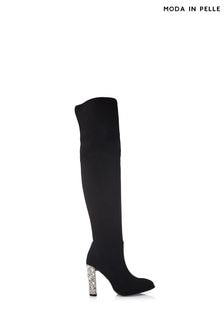 Moda in Pelle Zamaria Over Knee Microsude Black Boots With Feature Heel (Q75487) | $285