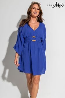 Pour Moi Blue LENZING™ ECOVERO™ Viscose Crinkle O Ring Beach Cover-Up (Q75556) | $67