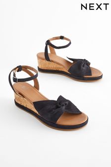 Navy Forever Comfort® Leather Bow Low Wedges (Q75576) | €51