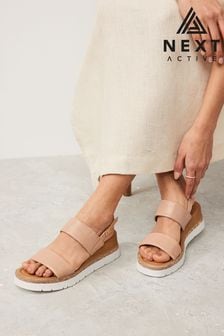 Nude Regular/Wide Fit Forever Comfort® Leather Sport Bling Wedges (Q75579) | $95