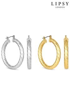 Lipsy Jewellery White Diamond Cut Party Hoop Earrings - Pack of 2 (Q75595) | AED55