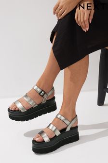 Pewter Forever Comfort® Leather Chunky Flatform Sandals (Q75599) | $107