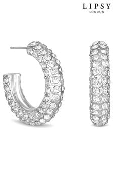 Lipsy Jewellery Silver Tone Crystal Chubby Hoop Earrings (Q75610) | LEI 101