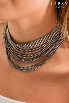 Lipsy Jewellery Black Diamante Multirow Statement Choker (Q75614) | €14