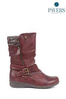 Pavers Red Slouch Calf Boots