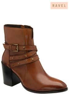 Ravel Brown Leather Heeled Zip-Up Ankle Boots (Q75660) | €69