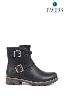 Pavers Chunky Buckle Detail Black Ankle Boots