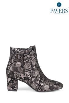 Pavers Heeled Floral Black Ankle Boots (Q75678) | kr820