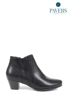Pavers Low Heel Black Ankle Boots