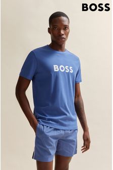 BOSS Blue Cotton T-Shirt With Large Logo (Q75708) | AED275