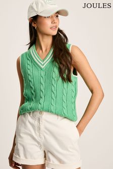 Joules Deuce Green Cable Knitted V-Neck Vest (Q75712) | $86
