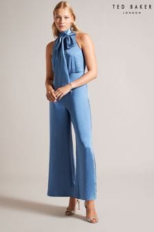 Ted Baker Blue Ambriaa Halterneck Jumpsuit With Palazzo Pant (Q75771) | €140