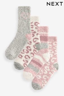 Pink/Grey Animal - Cosy Ankle Socks 4 Pack (Q76127) | kr230