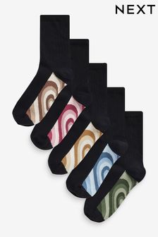 Hearts Black Footbed Ankle Socks 5 Pack (Q76135) | kr200
