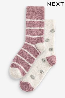 Pink/White - Cosy Ankle Socks 2 Pack (Q76141) | kr130