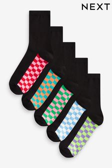 Bright Checkerboard Black Footbed Ankle Socks 5 Pack (Q76154) | $21