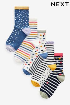 Ecru/Navy Spot Stripe Ankle Socks 5 Pack (Q76162) | kr200