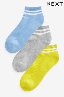 Grey/Blue/Green Stripe Cushion Sole Trainers Socks 3 Pack With Arch Support (Q76164) | SGD 16