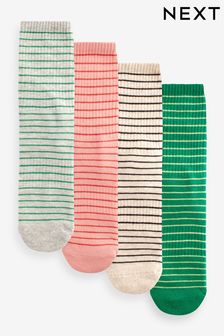 Pink/Green/Grey/Oat - Stripe Cushion Sole Ribbed Ankle Socks With Arch Support 4 Pack (Q76178) | ￥1,840