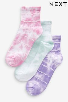 Pink/Lilac/Teal Tie Dye Cushion Sole Cropped Ankle Socks 3 Pack (Q76192) | $21