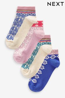 Blue/Pink Tile Print Trainers Socks 4 Pack (Q76207) | €13