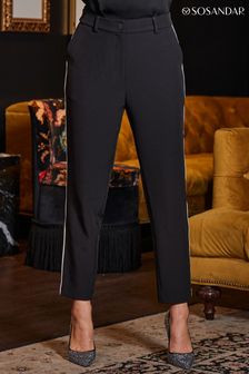 Sosandar Black Tapered Trousers With Contrast Side Stripe (Q76264) | OMR36