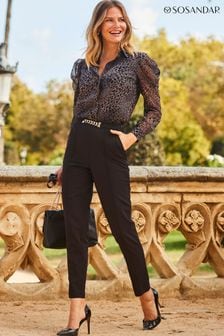 Sosandar Black Chain Detail Tapered Trousers With Pockets (Q76315) | LEI 352