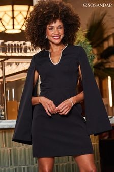 Sosandar Black Cape Sleeve Shift Dress With Diamante Trim (Q76427) | $188