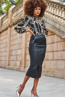 Sosandar Black Coated Pencil Skirt With Button Detail (Q76438) | OMR28