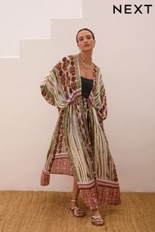 Multi Aztec Maxi Tie Waist Kimono Cover-Up (Q76507) | €53