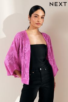 Pink Sheer Embroidered Kimono (Q76540) | OMR11