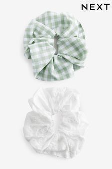 Зеленый в клеточку / белый с вышивкой ришелье - Набор резинок для волос, 2 шт. (Q76541) | €9