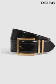 Reiss Black Brompton Patent Leather Crocodile Design Belt (Q76626) | €128