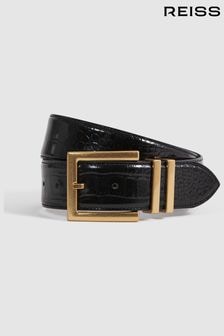 Reiss Black Brompton Patent Leather Crocodile Design Belt (Q76626) | $156