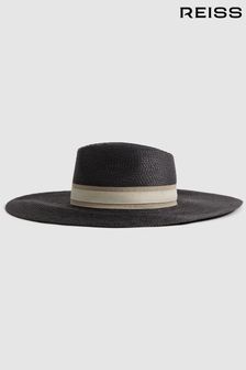 Reiss Black Georgina Raffia Wide Brim Sun Hat (Q76627) | €149