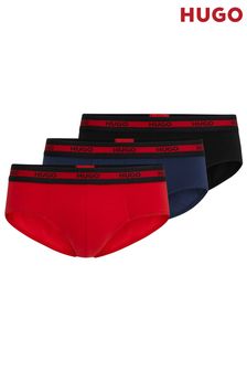 HUGO Red Stretch Cotton Briefs with Logo Waistbands 3 Pack